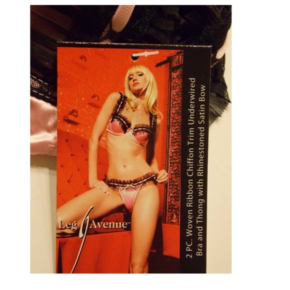 NWT Leg Avenue Chiffon Trim Balconette Bra and Thongs SET, S,M,L, Pink - Picture 3 of 7